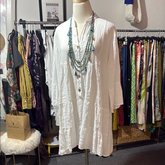 White Button-Down Women's Dress - Picture 1 of 5